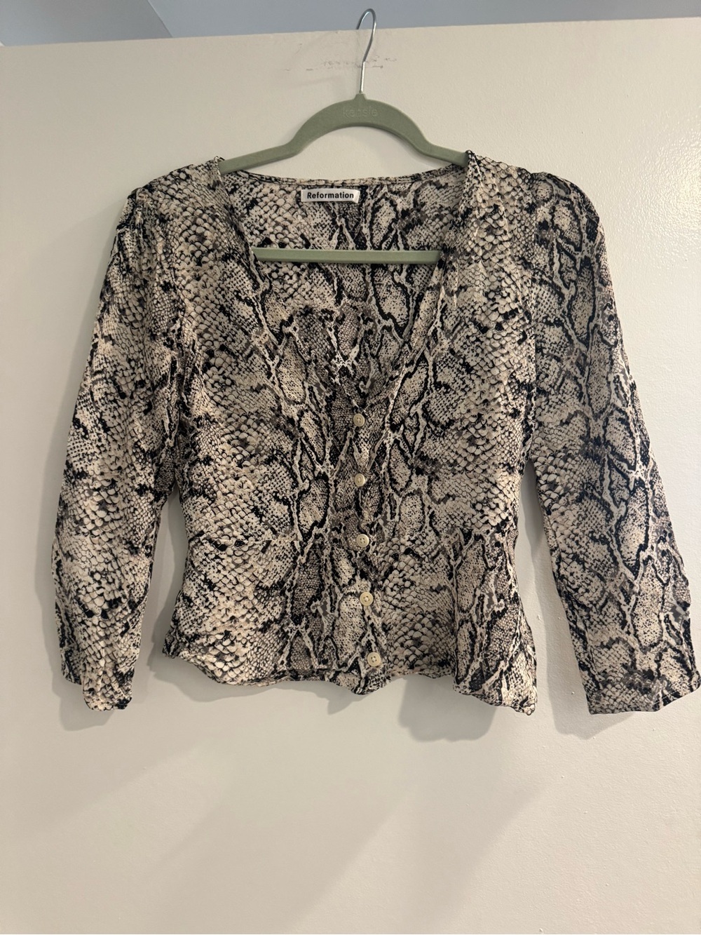 Reformation Women's Snake Print Button-Front Top in Neutral/Black